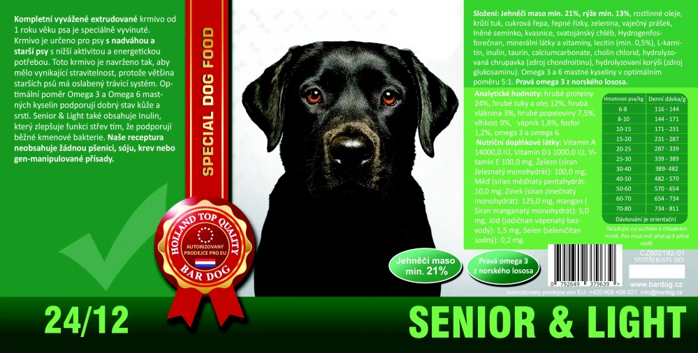 BARDOG SENIOR & LIGHT 24/12 jehněčí maso s rýží 4 kg