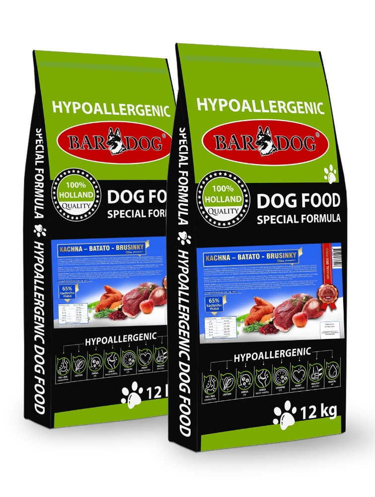 BARDOG Lisované krmivo KACHNA – BATATO – BRUSINKY  2 x 12 kg