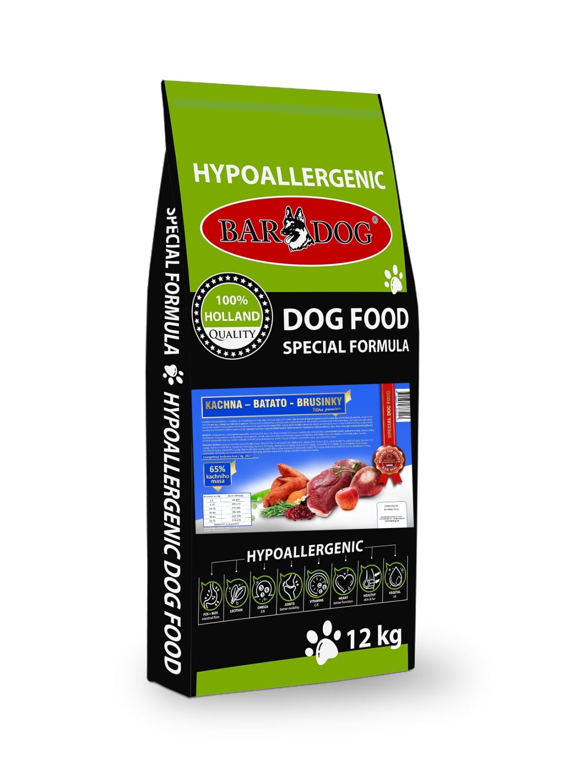 BARDOG Lisované krmivo KACHNA – BATATO – BRUSINKY 12 kg